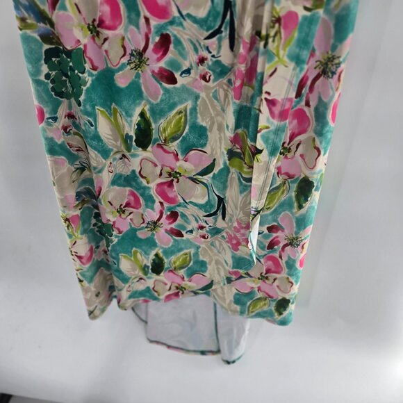 Torrid Teal Tea Length Midi Chiffon Pleated Shark Bite Floral Dress Size 3/3x - Picture 3 of 12